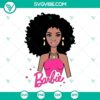 Black Barbie doll SVG with Afro curly hair in pink American outfit. Download SVG images for crafting.