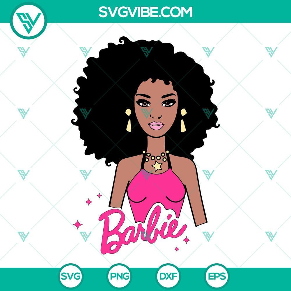 black-barbie-doll-svg-afro-curly-hair-svg-pink-doll-american-african-svg-png-dxf-eps-9-mockup.jpg Black Barbie doll SVG with Afro curly hair in pink American outfit. Download SVG images for crafting.
