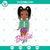 Black Barbie girl with curly hair SVG file, Afro Barbie SVG download, child doll girl design perfect for crafting projects.