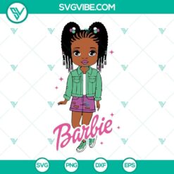 Black Barbie girl with curly hair SVG file, Afro Barbie SVG download, child doll girl design perfect for crafting projects.