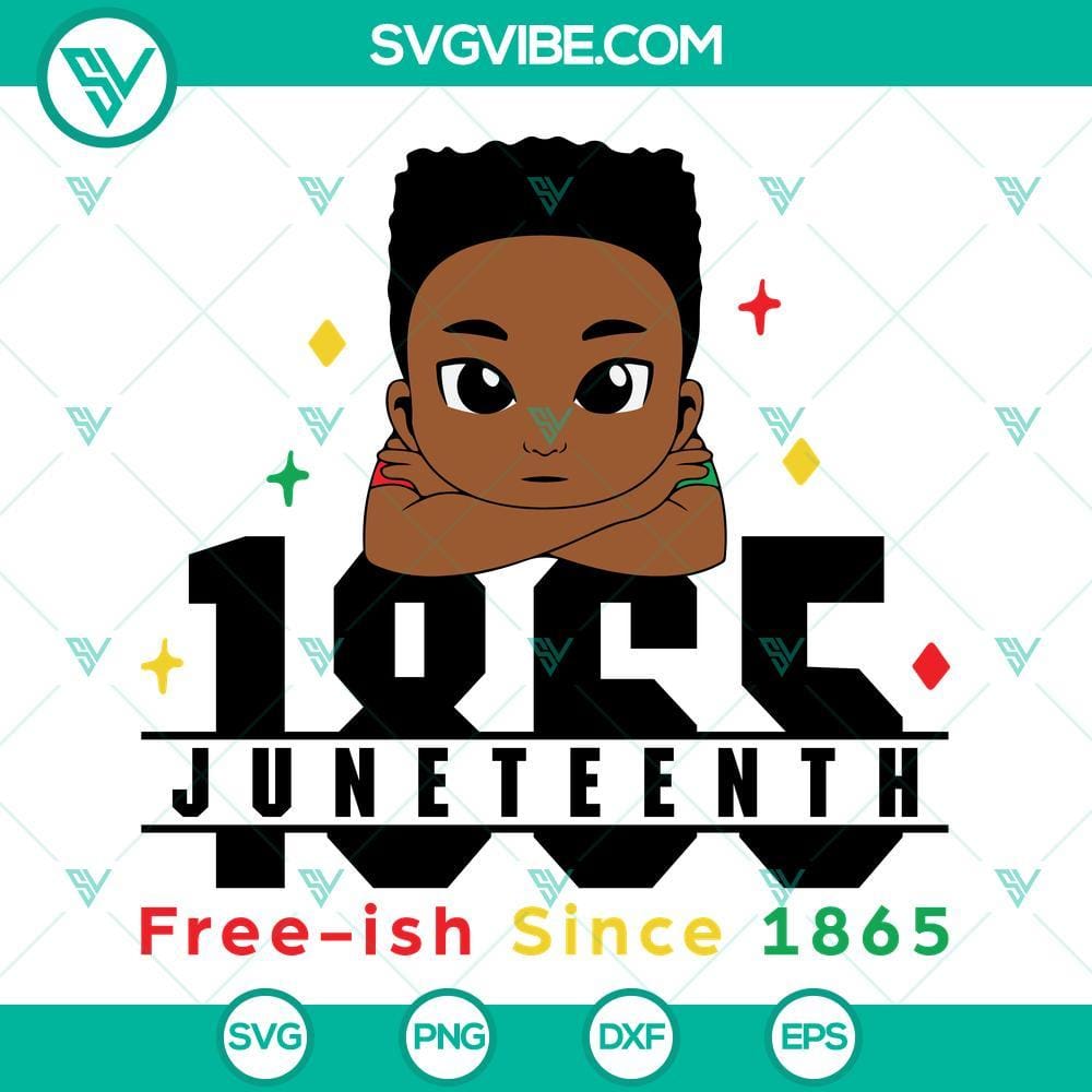 black-boy-juneteenth-free-ish-since-1865-svg-afro-boy-juneteenth-1865-svg-png-dxf-eps-6-mockup.jpg Black Boy Juneteenth Free Ish Since 1865 SVG Image featuring an Afro boy celebrating Juneteenth, perfect for digital projects and designs.