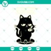 Black cat sitting on top of a coffee cup with "Black Coffee Black Cat Black Soul" text in SVG, PNG, DXF, EPS formats. Great for crafts.