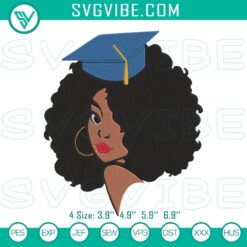 Black girl graduation cap embroidery design, perfect for senior class celebration. Graduation cap with intricate detailing.