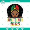 Black Girl Juneteenth 1865 SVG File featuring a curly hair Afro girl, perfect for crafting projects.