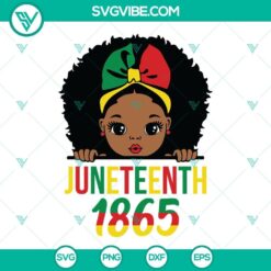 Black Girl Juneteenth 1865 SVG File featuring a curly hair Afro girl, perfect for crafting projects.