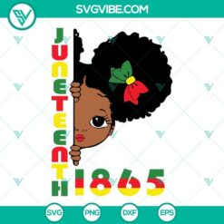Black Girl Juneteenth 1865 SVG with cute design, perfect for Juneteenth celebration, featuring 1865 text.