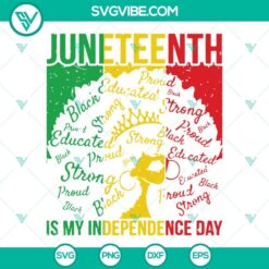 Juneteenth Independence Day Afro Woman SVG graphic for download, celebrating Black girl empowerment.
