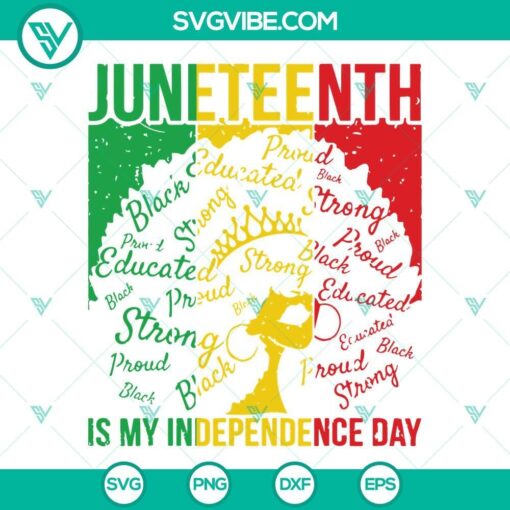 Juneteenth Independence Day Afro Woman SVG graphic for download, celebrating Black girl empowerment.