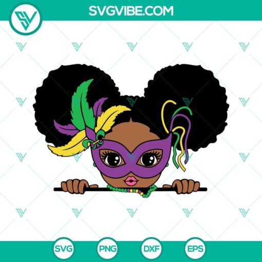 Black girl Mardi Gras SVG files featuring carnival mask designs, perfect for festive projects and crafts.