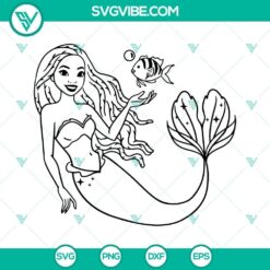 Black Little Mermaid And Flounder SVG Download featuring an African American Ariel character. Ideal for diverse cartoon designs.