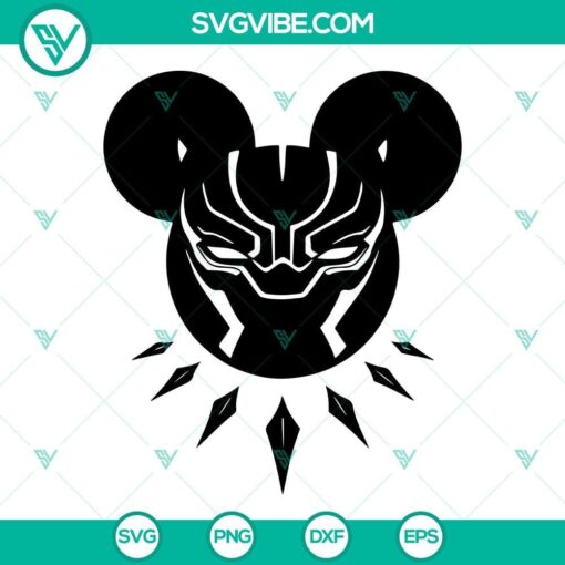 Black Panther-themed mouse ears SVG, PNG, DXF, EPS cut files for crafting projects.