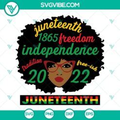 Juneteenth SVG of a Black Woman with Afro hairstyle, celebrating freedom and African American culture. Perfect for Afro Girl Juneteenth projects.