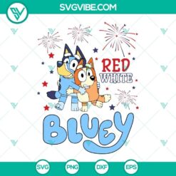 Bluey 4th of July themed SVG images for download in red, white, and blue colors, perfect for July 4th celebrations.
