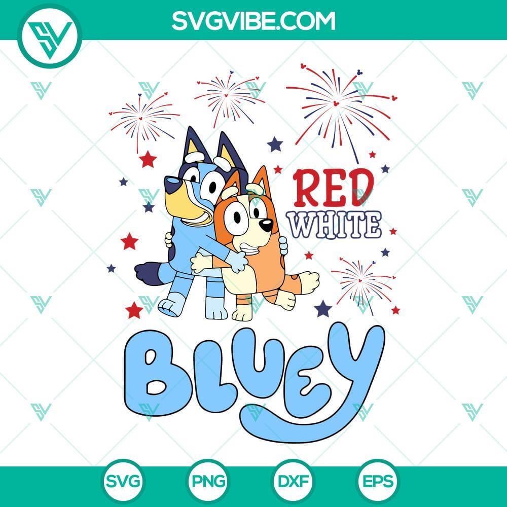 Bluey 4th Of July SVG, Red White Bluey SVG, July 4th SVG, Bluey SVG Bluey 4th of July themed SVG images for download in red, white, and blue colors, perfect for July 4th celebrations.