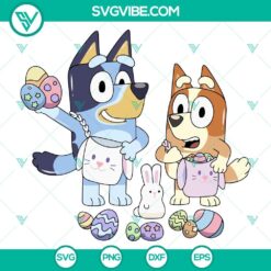 Bluey and Bingo Easter Eggs SVG images with Easter Bunny Bluey character, perfect for Easter crafting projects.