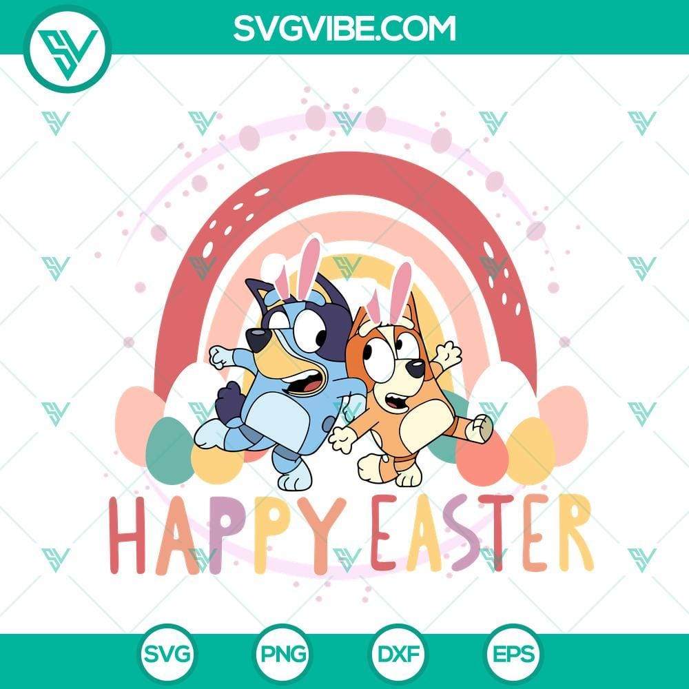 bluey-and-bingo-happy-easter-rainbow-svg-easter-eggs-svg-bluey-easter-bunny-svg-png-dxf-eps-digital-download-10-mockup.jpg Bluey and Bingo characters with Easter eggs and a rainbow, SVG images for Easter, in a colorful design.