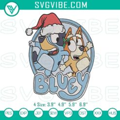 Bluey & Bingo Christmas embroidery file featuring Festive Bluey pattern for holiday projects.