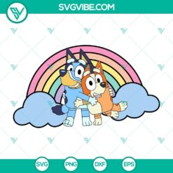 Bluey and Bingo Rainbow SVG download, featuring Bluey cartoon family design for Cricut projects.