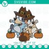 Bluey & Bingo Thanksgiving embroidery file for festive holiday stitching, featuring cute cartoon dogs and seasonal elements.