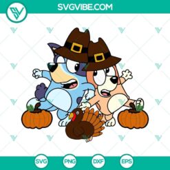 Bluey and Bingo Thanksgiving SVG images with Chilli and Bandit Turkey design, perfect for holiday crafts and projects.