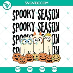 Bluey and friends spooky season SVG images featuring Bluey ghost design, perfect for Halloween crafts and decorations.