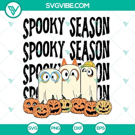 Bluey and friends spooky season SVG images featuring Bluey ghost design, perfect for Halloween crafts and decorations.