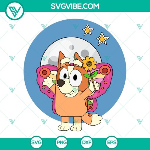 Bluey Bingo and Cottagecore Red Heeler SVG images featuring an Aussie Heeler dog in a charming design. Ideal for crafts and digital projects.
