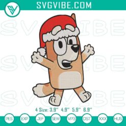 Bluey Bingo Christmas Hat embroidery design file for Xmas projects.