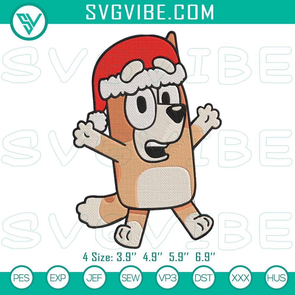 Bluey Bingo With Christmas Hat Embroidery Designs Bluey Bingo Christmas Hat embroidery design file for Xmas projects.