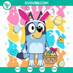 Bluey Bunny Easter Cricut SVG with cute blue Easter eggs and Happy Easter theme, perfect for digital crafting projects.