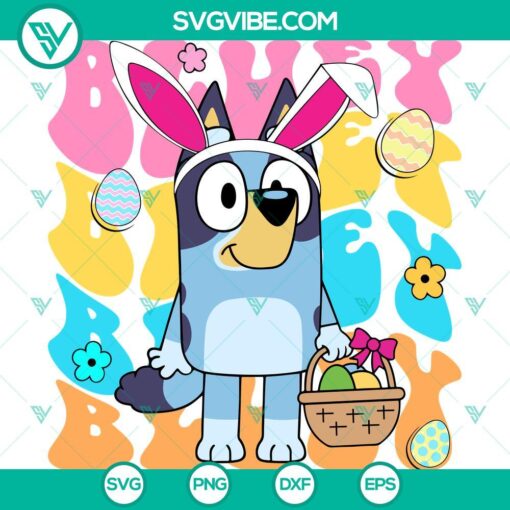 Bluey Bunny Easter Cricut SVG with cute blue Easter eggs and Happy Easter theme, perfect for digital crafting projects.