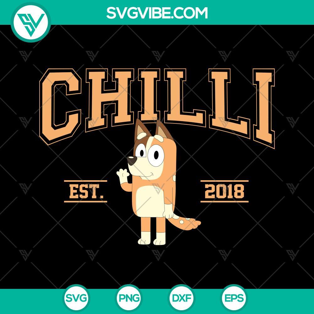 Bluey Chilli SVG, Chilli Heeler Bluey SVG, Bluey Cartoon EST 2018 SVG Bluey Chilli Heeler cartoon SVG images with EST 2018 design, ideal for digital projects.