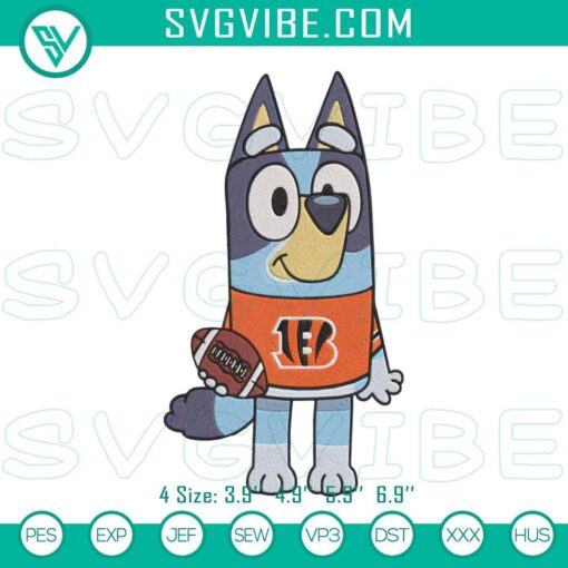 Bluey Cincinnati Bengals football character embroidery designs for custom sports apparel.