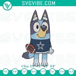 Bluey Dallas Cowboys cute embroidery designs for NFL fans, machine file perfect for crafting.