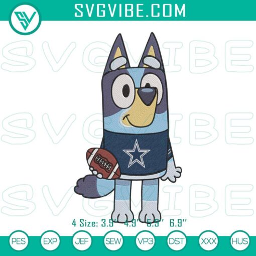 Bluey Dallas Cowboys cute embroidery designs for NFL fans, machine file perfect for crafting.