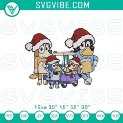 Bluey Family With Christmas Hat Embroidery File, Bluey Holiday Design