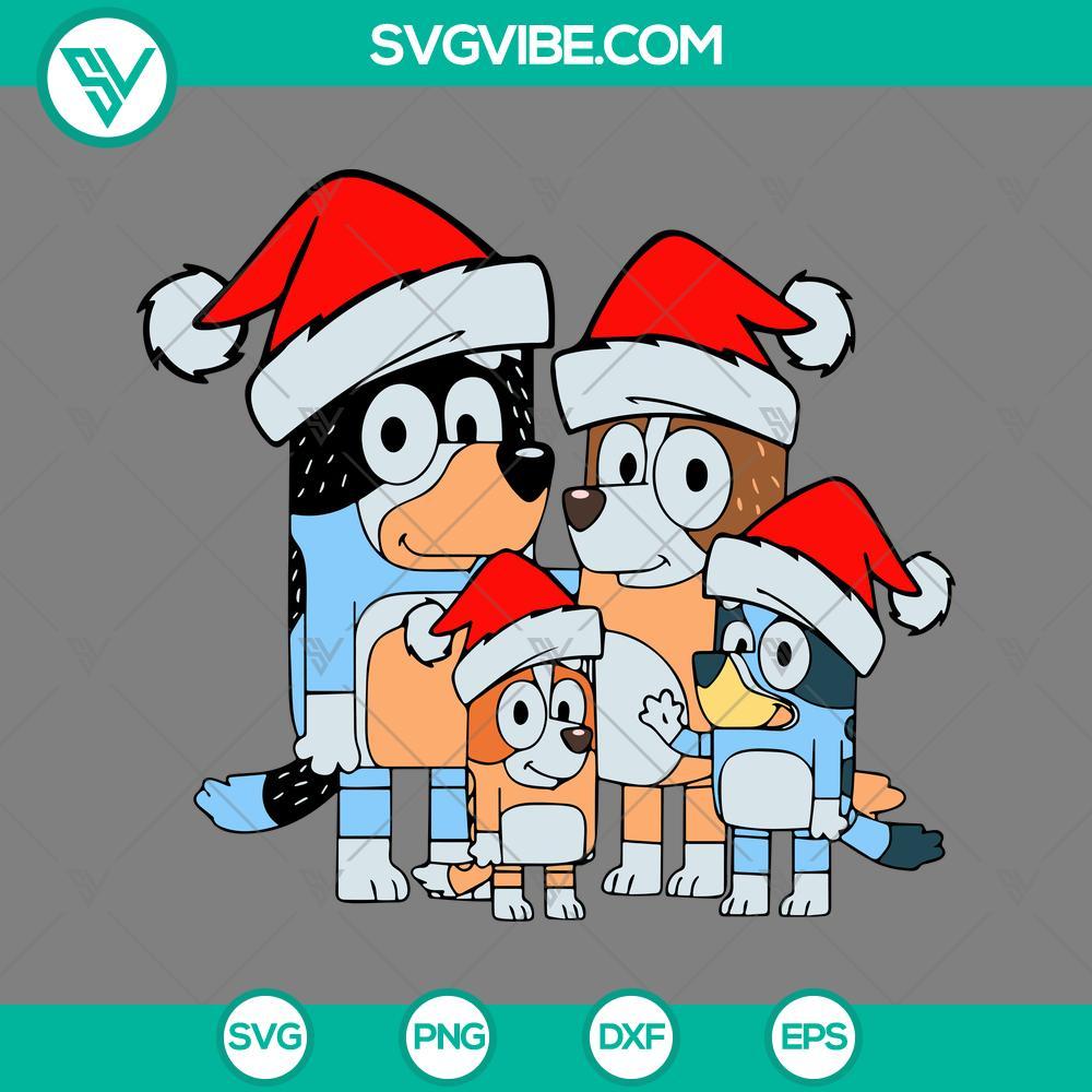bluey-family-with-santa-hat-svg-bluey-family-merry-christmas-svg-png-eps-dxf-file-mockup.jpg Bluey family wearing Santa hats for Christmas in SVG, PNG, EPS, and DXF files. Great for holiday crafts and projects.