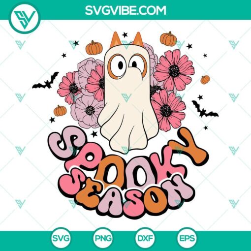 Bluey Floral and Pumpkin Ghost Halloween SVG images for spooky season. Ideal for crafting projects.