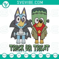 Bluey Frankenstein Halloween embroidery design featuring a spooky cartoon character in a festive theme.