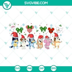 Bluey Friends Christmas SVG bundle for Cricut - PNG, DXF, EPS files of fun holiday designs featuring Bluey characters.