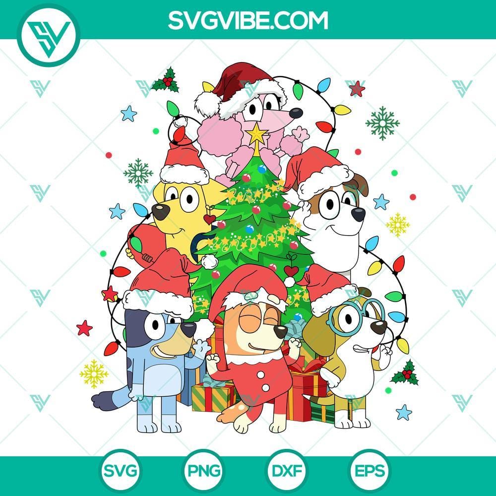 bluey-friends-christmas-tree-svg-christmas-cartoon-svg-bluey-dog-friends-christmas-svg-4-mockup.jpg Bluey cartoon characters celebrating Christmas around a festive tree - SVG images, perfect for holiday crafts.