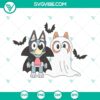 Bluey Halloween SVG images featuring Bingo Ghost and Bluey Dracula SVG files with spooky design elements. Perfect for Halloween projects.