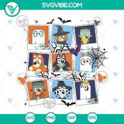 Bluey Halloween SVG designs featuring Bluey & Co in spooky Halloween themes, available for download as horror SVG files.