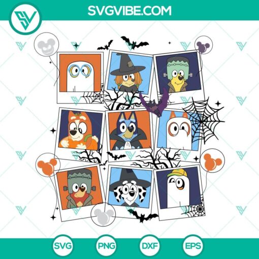 Bluey Halloween SVG designs featuring Bluey & Co in spooky Halloween themes, available for download as horror SVG files.