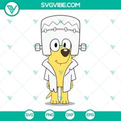 Bluey Halloween SVG with Frankenstein costume, perfect for horror-themed projects. Downloadable and customizable SVG file.