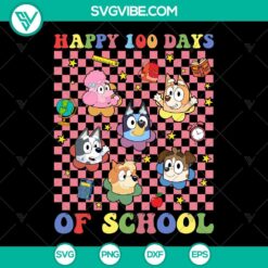 Bluey themed 100 days of school SVG files with cute school supplies, perfect for crafting projects.