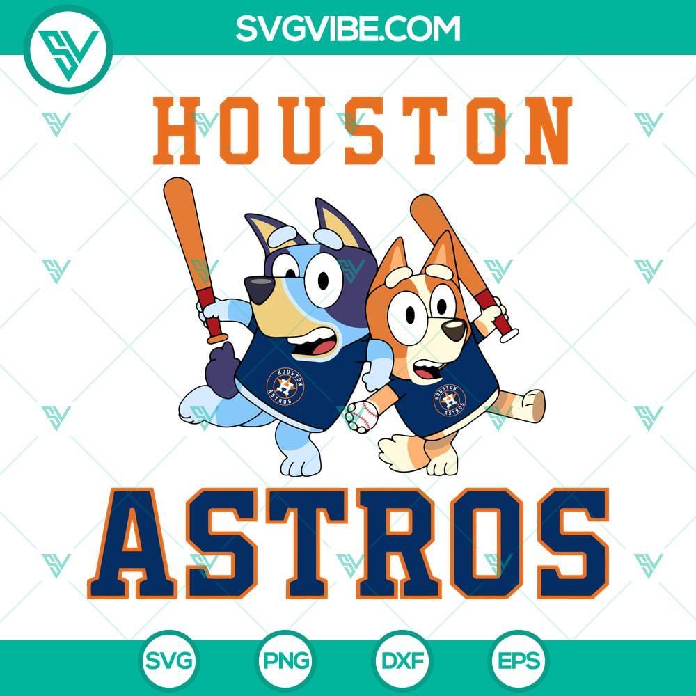 Bluey Houston Astros Baseball SVG PNG DXF EPS Blue Houston Astros baseball mascot SVG file with blue and orange elements, download in PNG, DXF, and EPS formats.