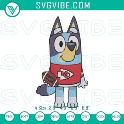 Bluey Kansas City Chiefs NFL team machine embroidery designs vibrant in red and white colors.
