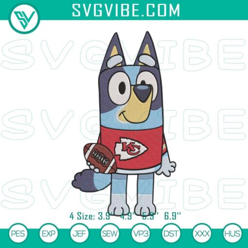 Bluey Kansas City Chiefs NFL team machine embroidery designs vibrant in red and white colors.