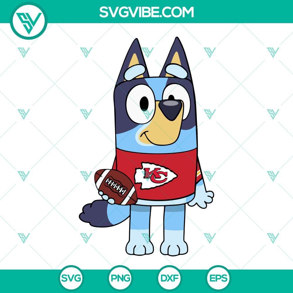 Bluey Kansas City Chiefs SVG File PNG DXF EPS Cricut Bluey Kansas City Chiefs SVG file for Cricut with PNG, DXF, EPS formats. Ideal for NFL football fans' craft projects.